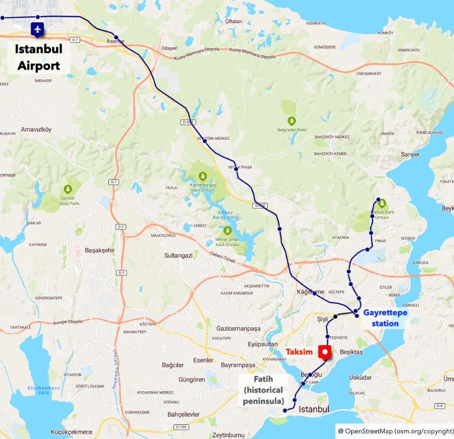 How to get from Istanbul Airport metro to city center via metro